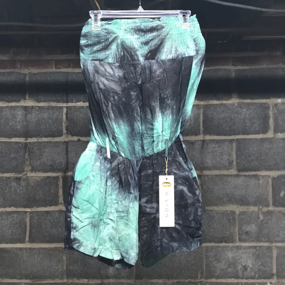 Tie Dye Mint Romper With Pockets